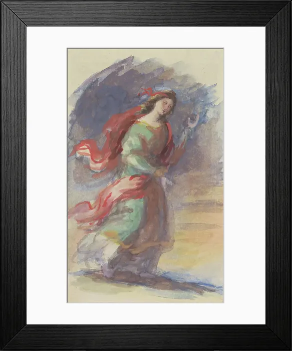 Framed Print : Walking young woman, in colourful, fluttering robes, against a dark background, 1818-1880. Creator: Eduard von Heuss Framed Print : Walking young woman, in colourful, fluttering robes, against a dark background, 1818-1880. Creator: Eduard von Heuss