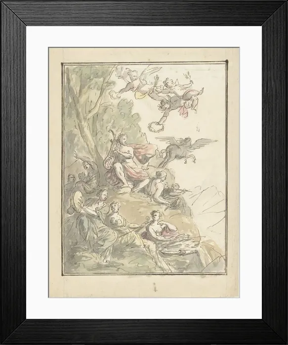 Framed Print : Apollo and the Muses on Parnassus, 1677-1755. Creator: Elias van Nijmegen Framed Print : Apollo and the Muses on Parnassus, 1677-1755. Creator: Elias van Nijmegen