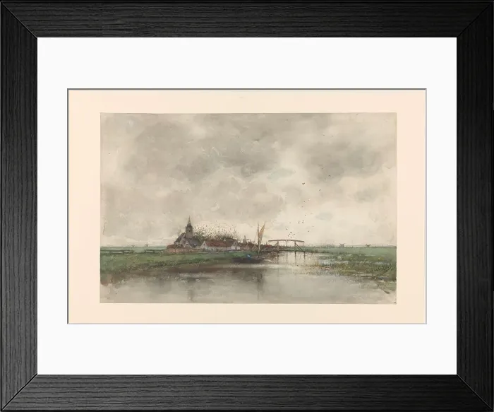 Framed Print : River landscape with a view of a village, 1866-1892. Creator: Frederik Jacobus van Rossum du Chattel Framed Print : River landscape with a view of a village, 1866-1892. Creator: Frederik Jacobus van Rossum du Chattel