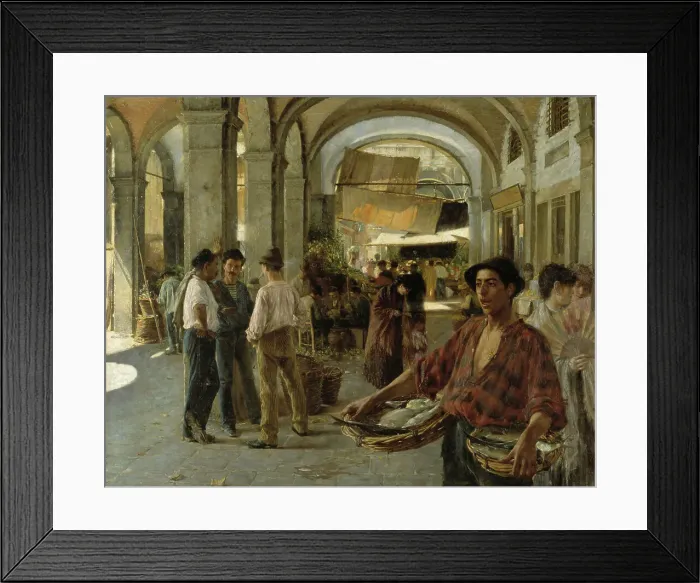 Framed Print : A Venetian Covered Market, 1887. Creator: Oscar Bjorck Framed Print : A Venetian Covered Market, 1887. Creator: Oscar Bjorck