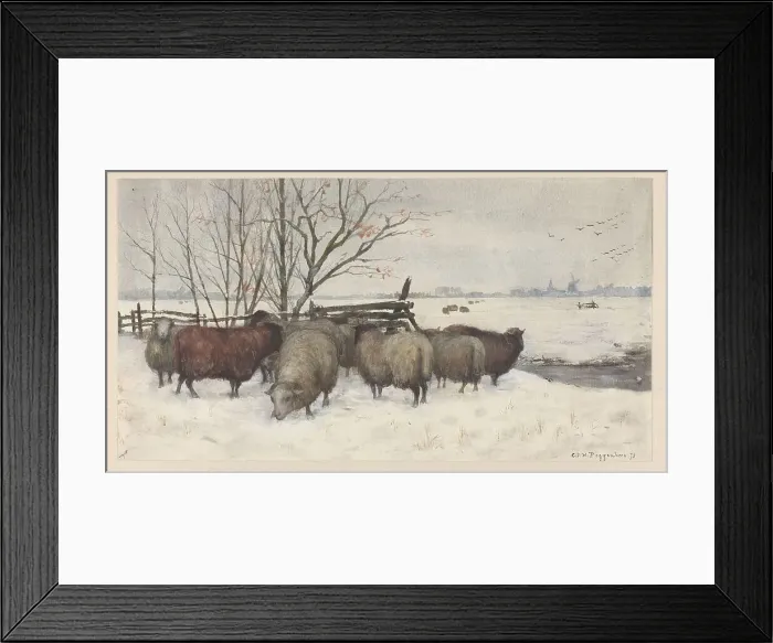 Framed Print : Sheep in the snow, 1878. Creator: George Poggenbeek Framed Print : Sheep in the snow, 1878. Creator: George Poggenbeek
