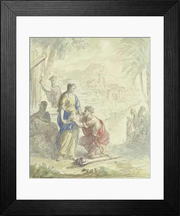 Framed Print : Rebekah and Eliezer at the well, 1677-1755. Creator: Elias van Nijmegen Framed Print : Rebekah and Eliezer at the well, 1677-1755. Creator: Elias van Nijmegen