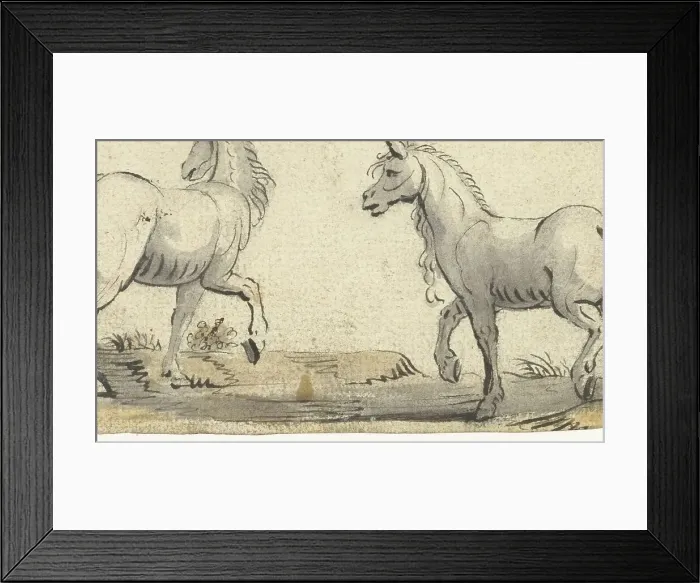 Framed Print : Two walking horses walking from the side, c.1615. Creator: Gerard ter Borch I Framed Print : Two walking horses walking from the side, c.1615. Creator: Gerard ter Borch I