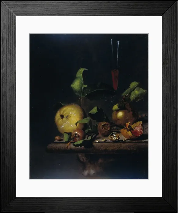 Framed Print : Still Life with Quinces, Medlars and a Glass, 1669-1719. Creator: Martinus Nellius Framed Print : Still Life with Quinces, Medlars and a Glass, 1669-1719. Creator: Martinus Nellius