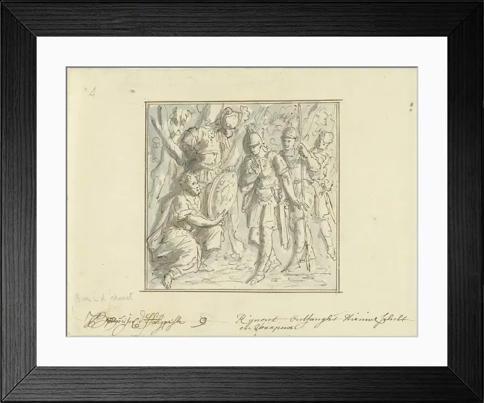 Framed Print : Rinaldo gets new weapons, 1677-1755. Creator: Elias van Nijmegen