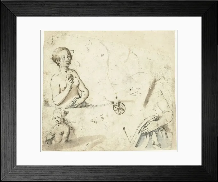 Framed Print : Study sheet with a few female semi -figures, 1617-1619. Creator: Gerard ter Borch I Framed Print : Study sheet with a few female semi -figures, 1617-1619. Creator: Gerard ter Borch I