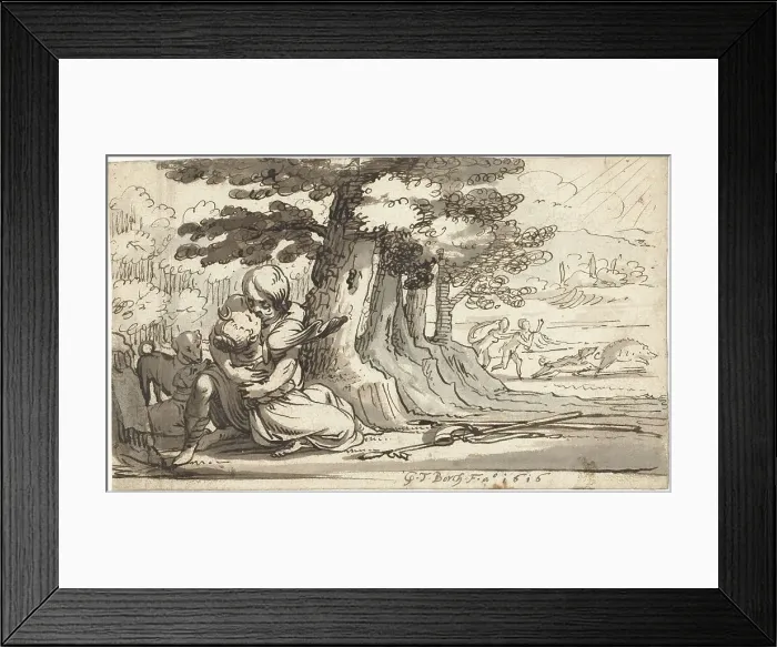 Framed Print : Venus and Adonis engaged in a hug, 1616. Creator: Gerard ter Borch I Framed Print : Venus and Adonis engaged in a hug, 1616. Creator: Gerard ter Borch I