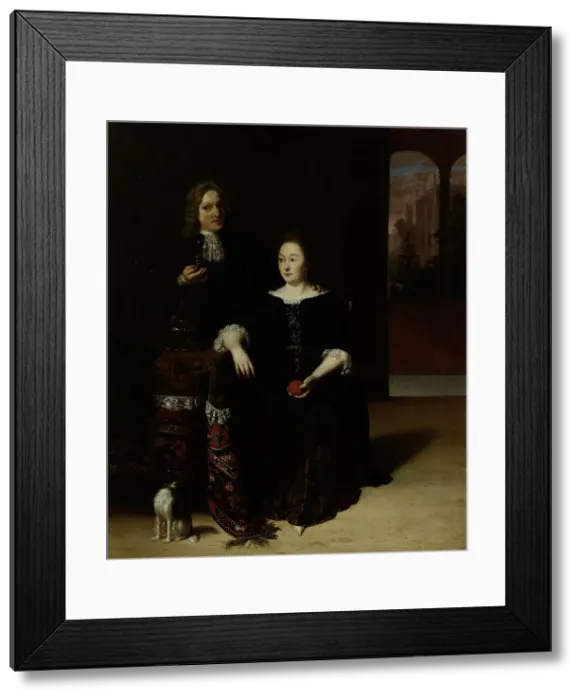 Framed Print : Portrait of a Woman and a Man in an Interior, 1694. Creator: Mathijs Wulfraet