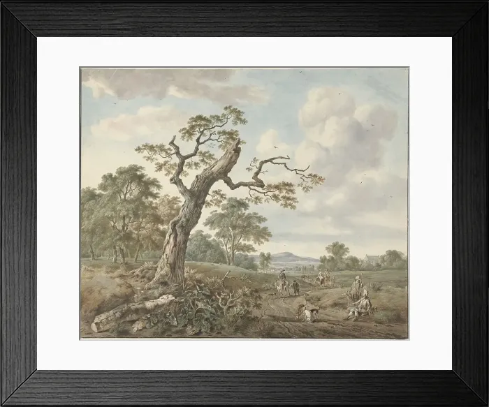 Framed Print : Landscape with hunting company on a country road, 1786. Creator: Gerard van Nijmegen Framed Print : Landscape with hunting company on a country road, 1786. Creator: Gerard van Nijmegen
