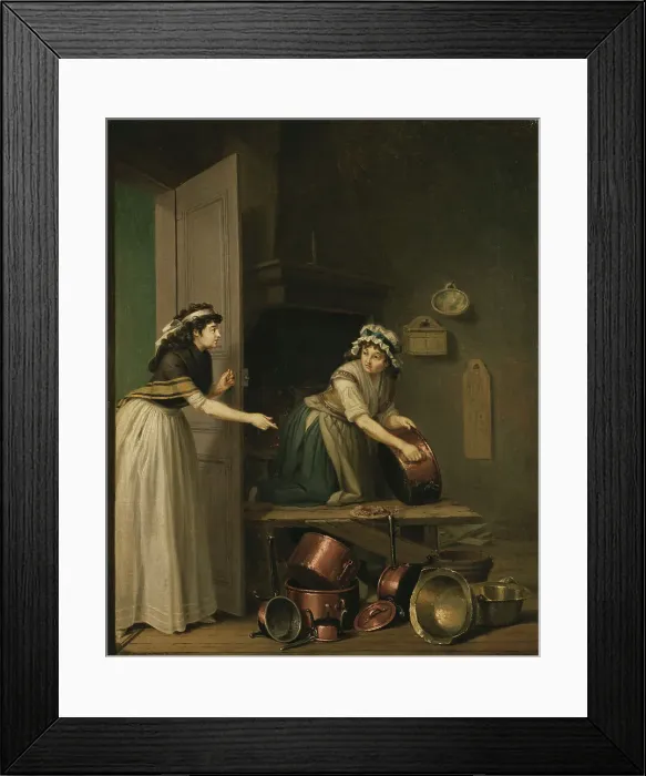 Framed Print : A Woman Polishing Copper Pans, c18th century. Creator: Per Hillestrom Framed Print : A Woman Polishing Copper Pans, c18th century. Creator: Per Hillestrom