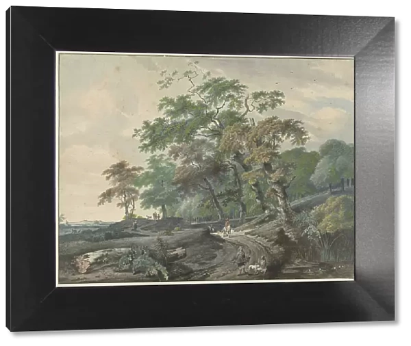 Landscape with a road through a forest and a falconer, 1801. Creator: Gerard van Nijmegen