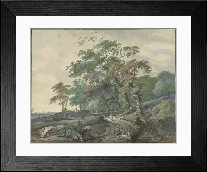 Framed Print : Landscape with a road through a forest and a falconer, 1801. Creator: Gerard van Nijmegen Framed Print : Landscape with a road through a forest and a falconer, 1801. Creator: Gerard van Nijmegen