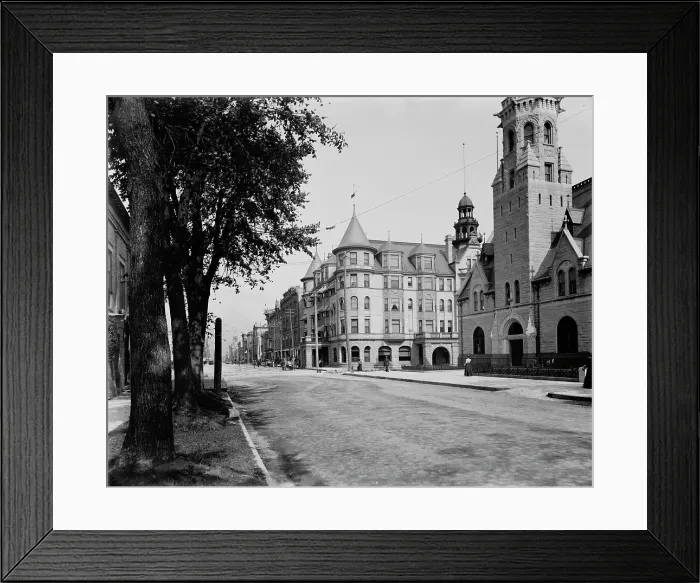 Framed Print : Main St. Racine, Wis. c1899. Creator: Unknown Framed Print : Main St. Racine, Wis. c1899. Creator: Unknown