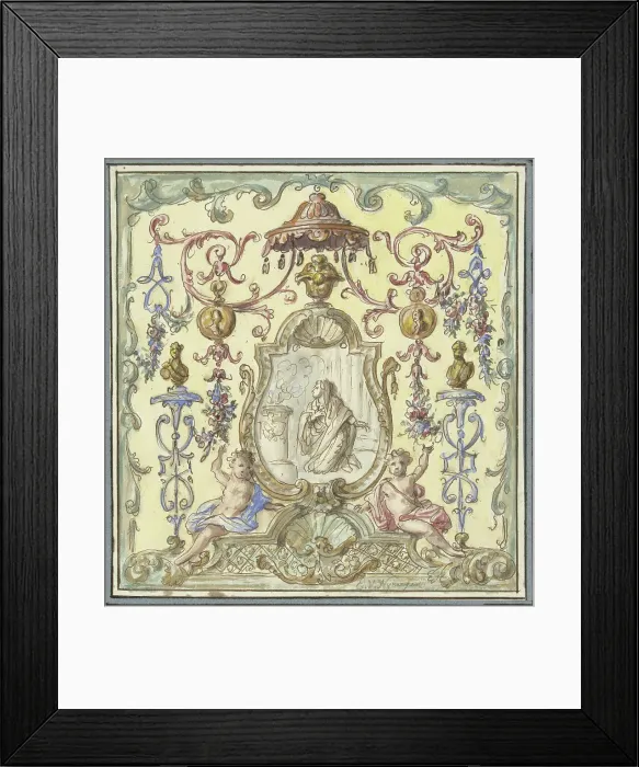 Framed Print : Ornament with sacrificial Vestal Virgin, 1677-1755. Creator: Elias van Nijmegen Framed Print : Ornament with sacrificial Vestal Virgin, 1677-1755. Creator: Elias van Nijmegen