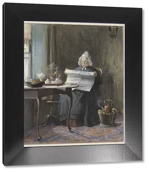 Interior with a woman reading the newspaper, 1854-1892. Creator: Gerke Henkes