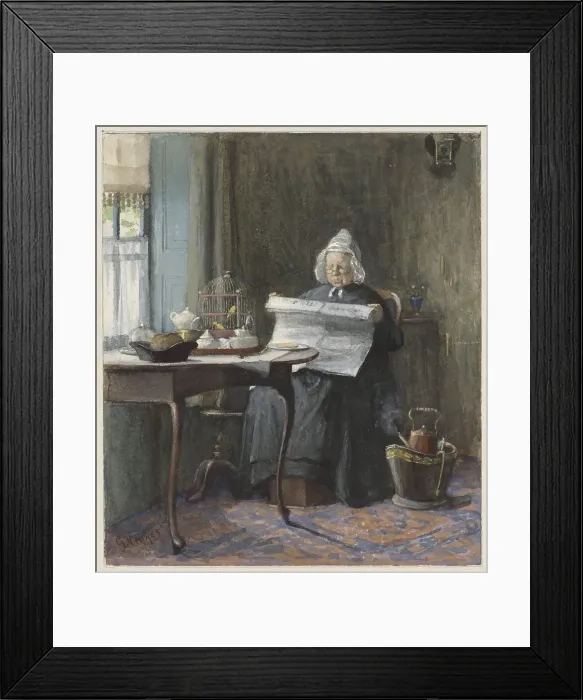 Framed Print : Interior with a woman reading the newspaper, 1854-1892. Creator: Gerke Henkes Framed Print : Interior with a woman reading the newspaper, 1854-1892. Creator: Gerke Henkes
