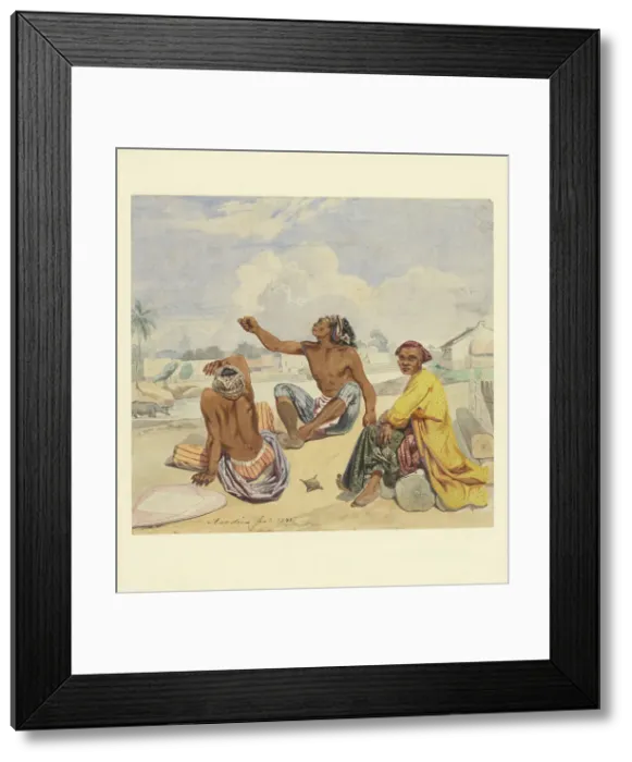 Framed Print : Three seated men at a kali (village), 1841. Creator: Ernest Alfred Hardouin Framed Print : Three seated men at a kali (village), 1841. Creator: Ernest Alfred Hardouin
