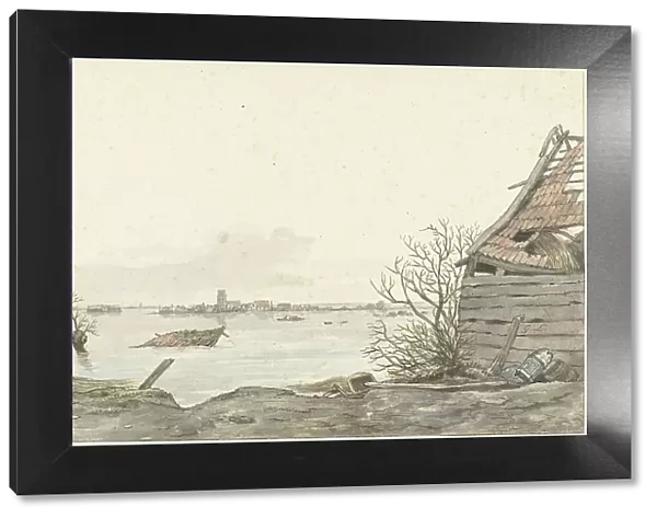 View of the flooded Ransdorp, February 1825. Creator: Gerrit Lamberts