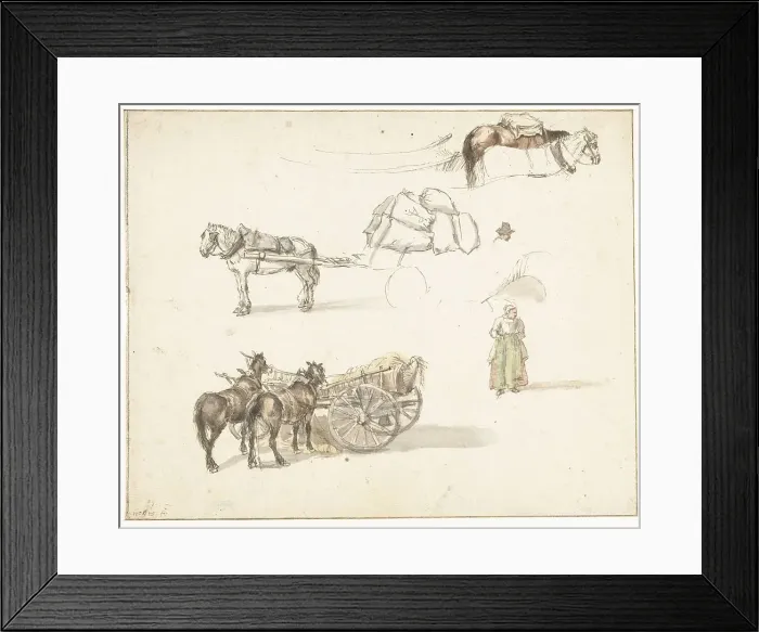 Framed Print : Some studies of carts and a standing farmer's wife, 1633-1687. Creator: Gillis Neyts Framed Print : Some studies of carts and a standing farmer's wife, 1633-1687. Creator: Gillis Neyts