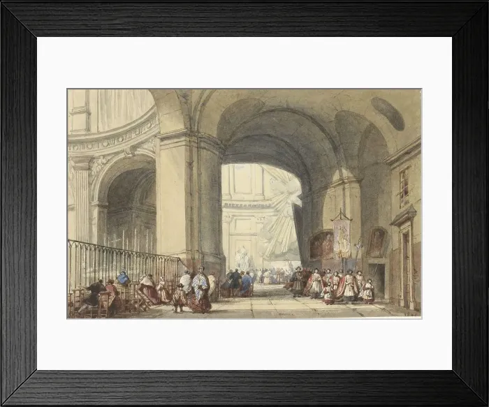 Framed Print : Interior of the S. Roche in Paris, with a procession in the foreground, 1848. Creator: Eugene Louis Lami Framed Print : Interior of the S. Roche in Paris, with a procession in the foreground, 1848. Creator: Eugene Louis Lami