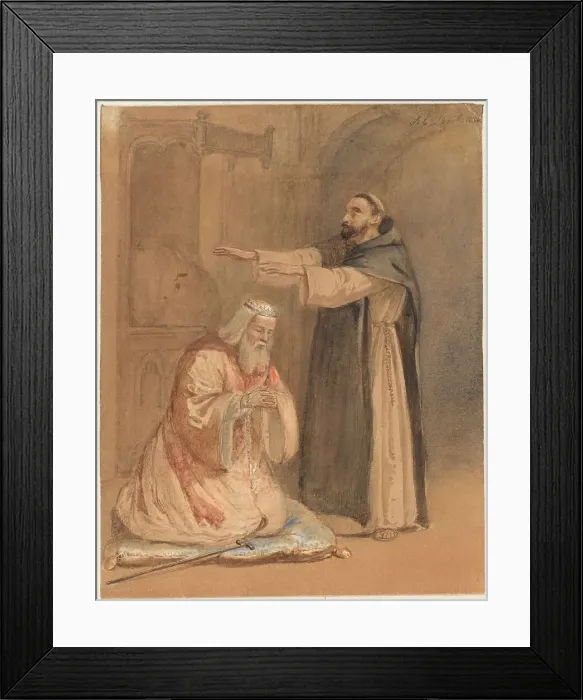 Framed Print : The Blessing of a King by a Monk, 1860. Creator: Ferdinand Ernst Lintz Framed Print : The Blessing of a King by a Monk, 1860. Creator: Ferdinand Ernst Lintz