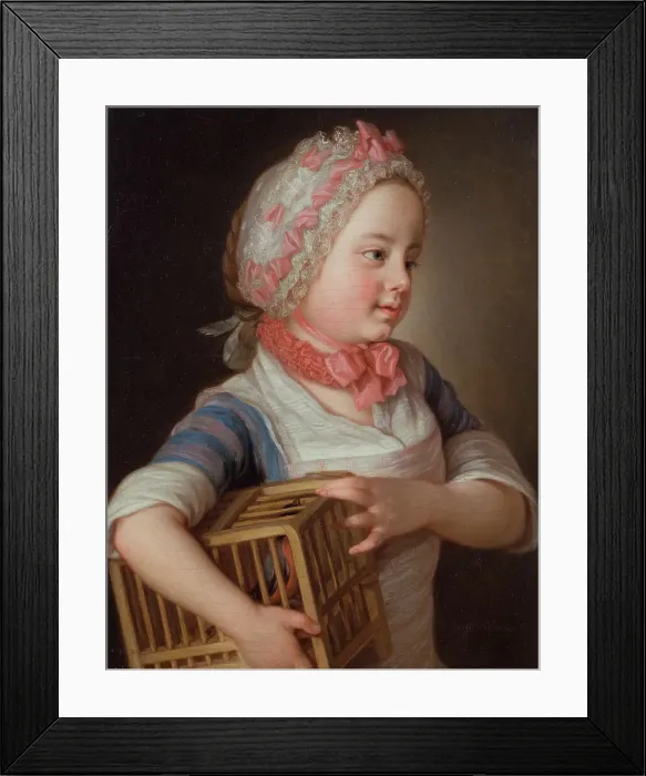 Framed Print : Girl with Bullfinch in a Cage, 1766. Creator: Per Krafft the Elder Framed Print : Girl with Bullfinch in a Cage, 1766. Creator: Per Krafft the Elder