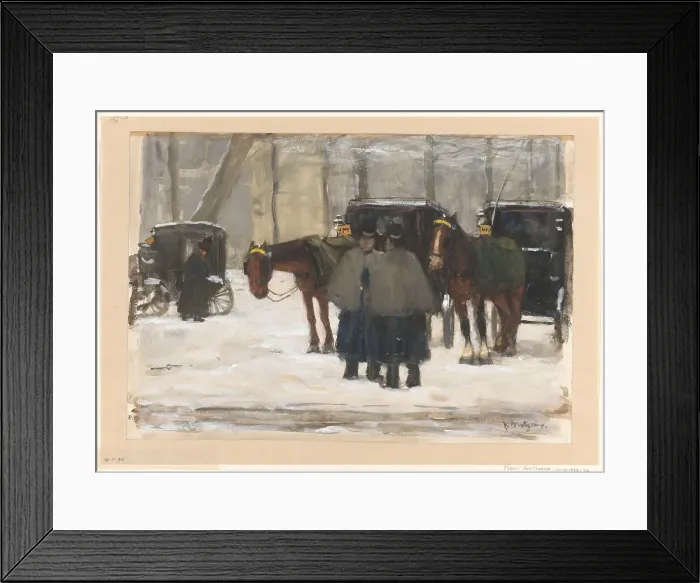 Framed Print : Carriages and coachmen in the snow, 1874-1925. Creator: Floris Arntzenius Framed Print : Carriages and coachmen in the snow, 1874-1925. Creator: Floris Arntzenius