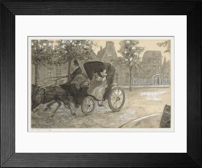 Framed Print : Two women in a horse carriage, in or before 1901. Creator: Louwerse, H.C Framed Print : Two women in a horse carriage, in or before 1901. Creator: Louwerse, H.C