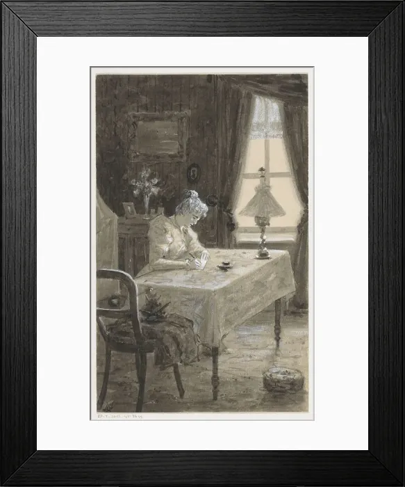 Framed Print : Mimi writes a letter, in or before 1901. Creator: Louwerse, H.C Framed Print : Mimi writes a letter, in or before 1901. Creator: Louwerse, H.C