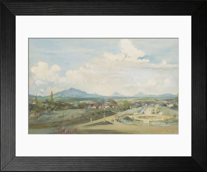 Framed Print : Thamrin Square in Semarang with the volcanoes Sindoro and Soembing in the background, 1930. Creator: Frans Bakker Framed Print : Thamrin Square in Semarang with the volcanoes Sindoro and Soembing in the background, 1930. Creator: Frans Bakker