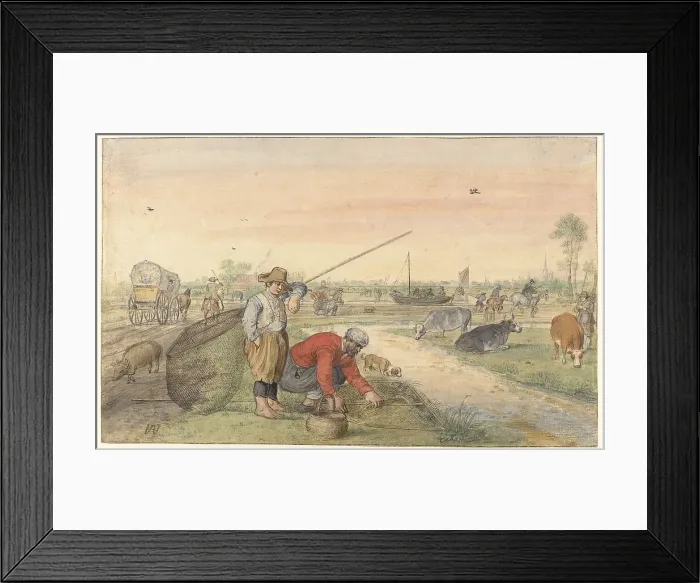 Framed Print : Landscape with Two Eel Fishermen by a Ditch, c.1625-c.1630. Creator: Hendrick Avercamp Framed Print : Landscape with Two Eel Fishermen by a Ditch, c.1625-c.1630. Creator: Hendrick Avercamp