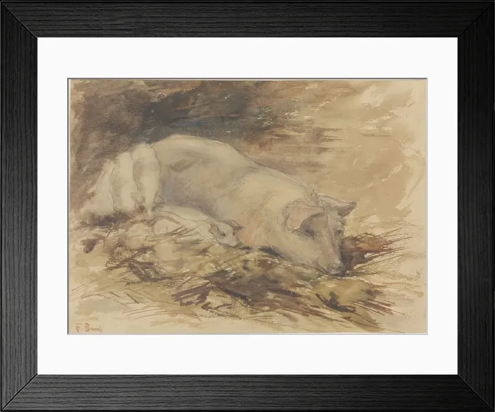Framed Print : Sow with piglets, 1872-1944. Creator: Frans Smissaert Framed Print : Sow with piglets, 1872-1944. Creator: Frans Smissaert
