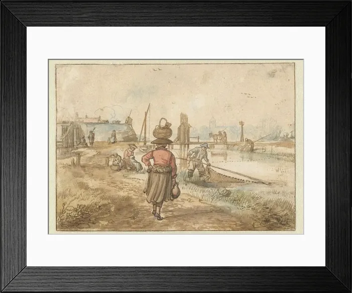 Framed Print : River Landscape with a Woman Carrying a Basket on her Head, Fishermen and Other Fig... before c1620 Creator: Hendrick Avercamp Framed Print : River Landscape with a Woman Carrying a Basket on her Head, Fishermen and Other Fig... before c1620 Creator: Hendrick Avercamp