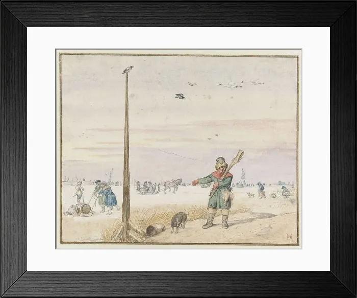 Framed Print : Winter Landscape with a Duck Hunter with Game in his Belt and his Gun over his... c.1625-c.1630. Creator: Hendrick Avercamp Framed Print : Winter Landscape with a Duck Hunter with Game in his Belt and his Gun over his... c.1625-c.1630. Creator: Hendrick Avercamp