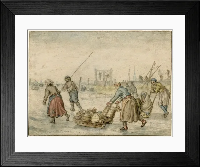 Framed Print : Winter Landscape with Two Women and a Sledge and Other Figures on the Ice, a Gallows...c.1620-c.1625 Creator: Hendrick Avercamp Framed Print : Winter Landscape with Two Women and a Sledge and Other Figures on the Ice, a Gallows...c.1620-c.1625 Creator: Hendrick Avercamp
