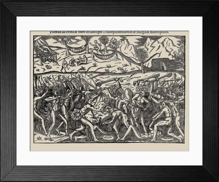 Framed Print : Portrait du combat entre les Sauvages Toüoupinambaoults et Margaias Amériquains. From Histoire d'un Creator: Bry, Theodor de (1528-1598). Portrait du combat entre les Sauvages Toüoupinambaoults et Margaias Amériquains Framed Print : Portrait du combat entre les Sauvages Toüoupinambaoults et Margaias Amériquains. From Histoire d'un Creator: Bry, Theodor de (1528-1598). Portrait du combat entre les Sauvages Toüoupinambaoults et Margaias Amériquains