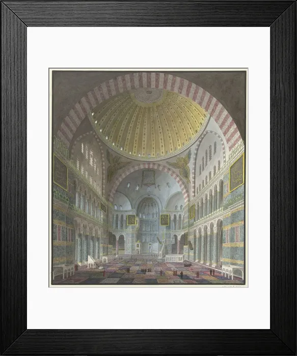 Framed Print : Interior of the Aya Sophia with kneeling and standing Turks, 1821-1847. Creator: Prosper Georges Antoine Marilhat Framed Print : Interior of the Aya Sophia with kneeling and standing Turks, 1821-1847. Creator: Prosper Georges Antoine Marilhat