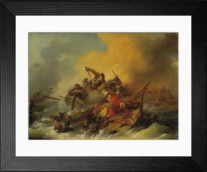 Framed Print : Battle at Sea between Soldiers and Oriental Pirates, 1767. Creator: Philip James de Loutherbourg Framed Print : Battle at Sea between Soldiers and Oriental Pirates, 1767. Creator: Philip James de Loutherbourg