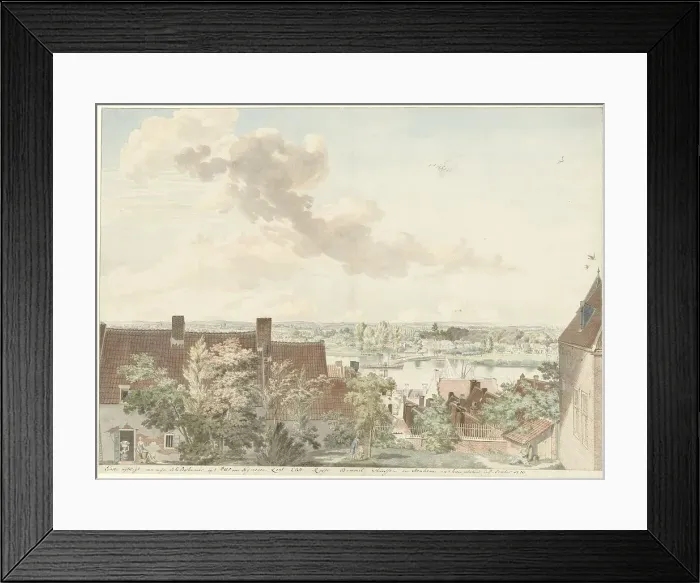 Framed Print : View in Nijmegen with a ferry across the river, 1785. Creator: Hendrick Hoogers Framed Print : View in Nijmegen with a ferry across the river, 1785. Creator: Hendrick Hoogers