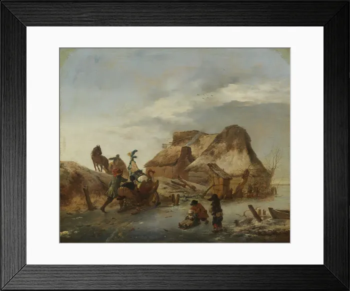 Framed Print : A Nobleman's Sleigh on the Ice, c.1646-1646. Creator: Philip Wouverman Framed Print : A Nobleman's Sleigh on the Ice, c.1646-1646. Creator: Philip Wouverman