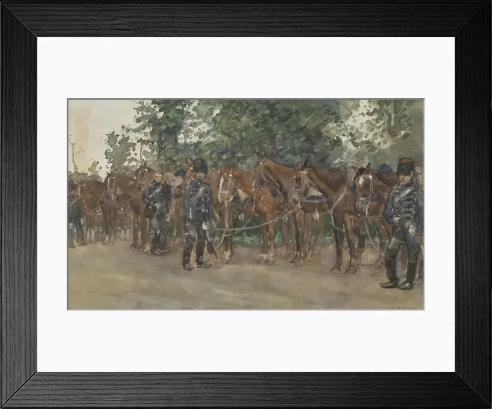 Framed Print : Hussars standing next to their horses by the side of the road, c.1867-c.1923. Creator: George Hendrik Breitner Framed Print : Hussars standing next to their horses by the side of the road, c.1867-c.1923. Creator: George Hendrik Breitner