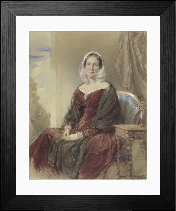 Framed Print : Portrait of a seated lady with a view through the outside, 1842. Creator: George Richmond Framed Print : Portrait of a seated lady with a view through the outside, 1842. Creator: George Richmond