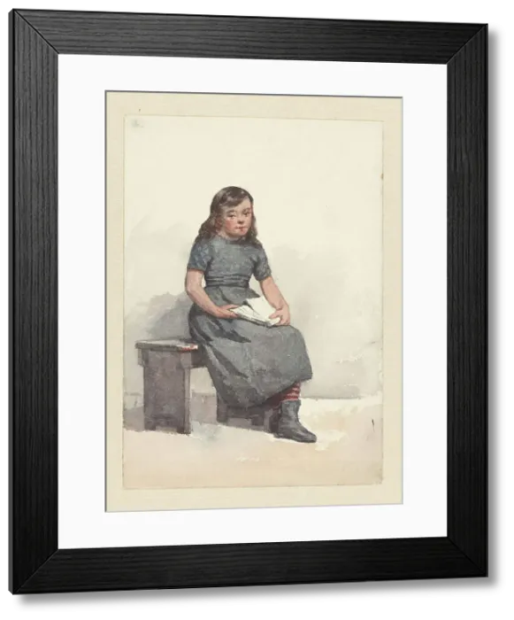 Framed Print : Sitting girl with papers on your lap, 1836-1896. Creator: Hendrik Valkenburg Framed Print : Sitting girl with papers on your lap, 1836-1896. Creator: Hendrik Valkenburg