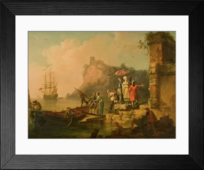 Framed Print : Company Embarking on a Launch, mid-late 18th century. Creator: Pierre-Jacques Volaire Framed Print : Company Embarking on a Launch, mid-late 18th century. Creator: Pierre-Jacques Volaire