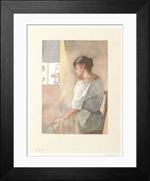 Framed Print : Sitting girl, profile to the left, 1836-1896. Creator: Hendrik Valkenburg Framed Print : Sitting girl, profile to the left, 1836-1896. Creator: Hendrik Valkenburg