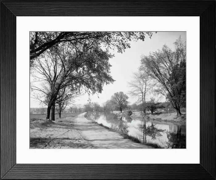 Framed Print : Bicycle path and canal, Indianapolis, Ind. between 1900 and 1910. Creator: Unknown Framed Print : Bicycle path and canal, Indianapolis, Ind. between 1900 and 1910. Creator: Unknown