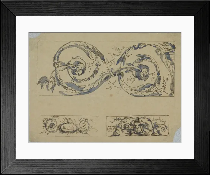 Framed Print : Vine leaves with a figure and a burning urn, c.1864-c.1894. Creator: Henri Cameré Framed Print : Vine leaves with a figure and a burning urn, c.1864-c.1894. Creator: Henri Cameré