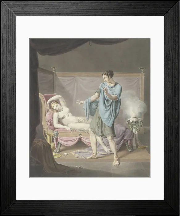 Framed Print : Classical performance with a standing man and a woman on a chaise longue, 1794-1858. Creator: Henricus Franciscus Wiertz Framed Print : Classical performance with a standing man and a woman on a chaise longue, 1794-1858. Creator: Henricus Franciscus Wiertz