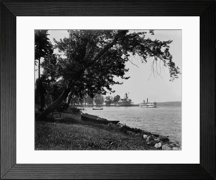 Framed Print : Boat landing, Lake Chautauqua, c1898. Creator: Unknown Framed Print : Boat landing, Lake Chautauqua, c1898. Creator: Unknown