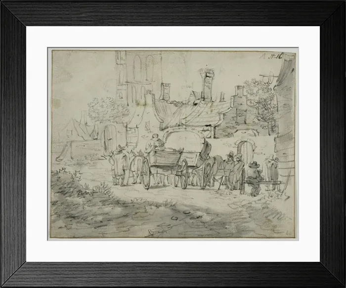 Framed Print : Village scene with carriages. Creator: Pieter Molijn Framed Print : Village scene with carriages. Creator: Pieter Molijn